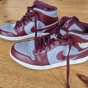 Nike Air Jordan 1 High Top Sneakers - Maroon & Light Gray